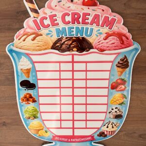 🍨 Tableau Menu Glaces Effaçable – Design Premium pour Glacier, Crêperie et Café