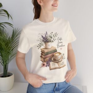 Booklover Coffee Tee — "Cafe, Love, Bonheur" Vintage Stack Graphic T-Shirt