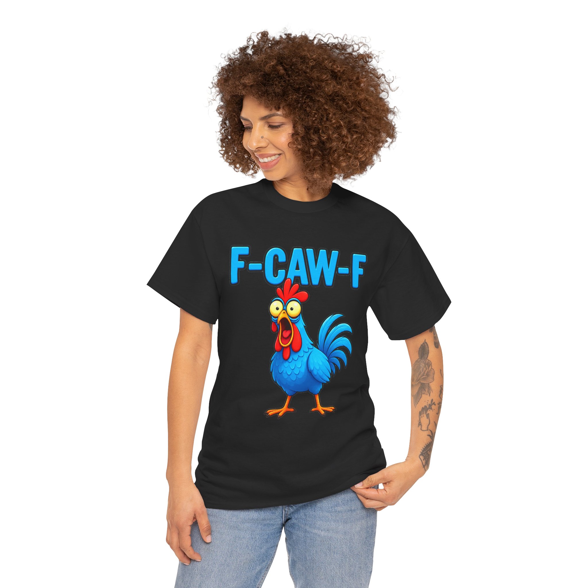 Funny Rooster T-Shirt – "F-CAW-F" Cartoon Chicken Tee – Image 2
