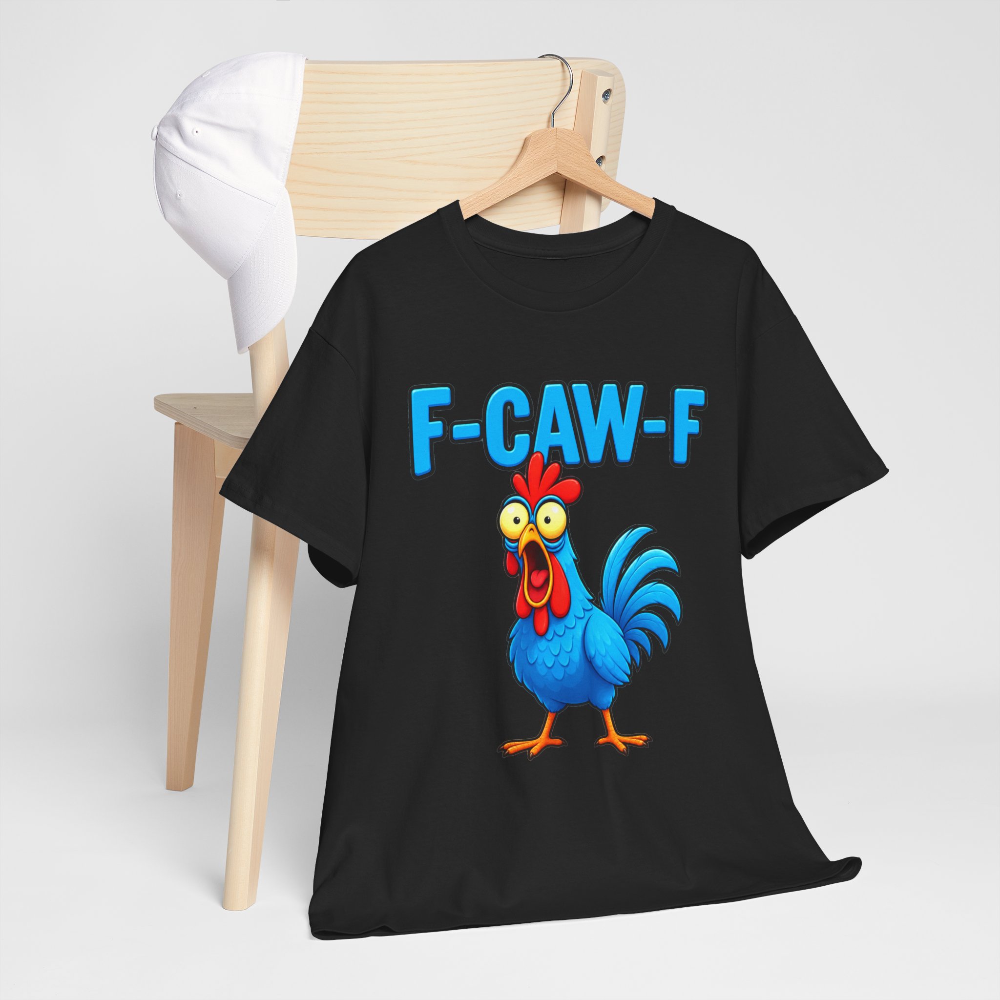 Funny Rooster T-Shirt – "F-CAW-F" Cartoon Chicken Tee – Image 4
