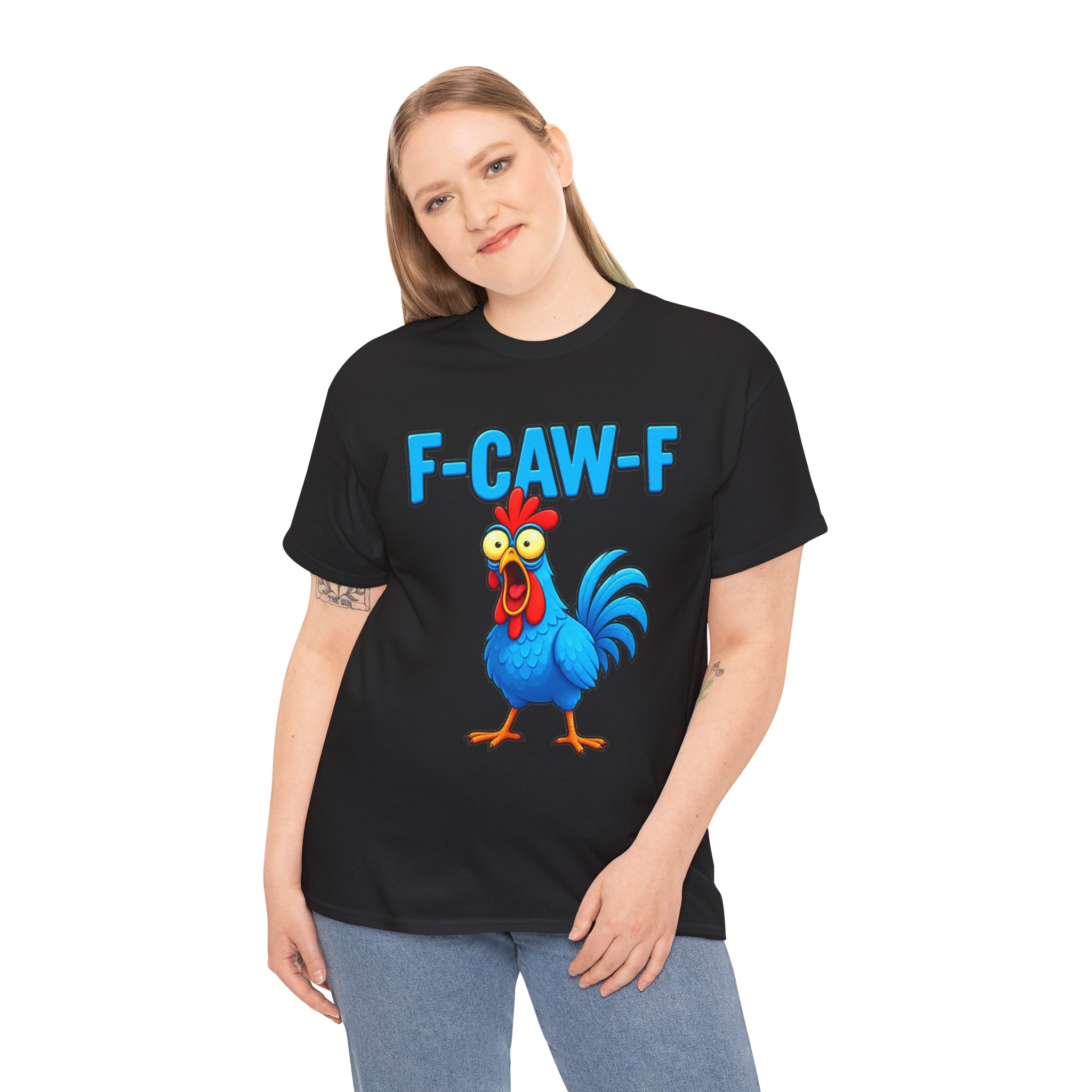 Funny Rooster T-Shirt – "F-CAW-F" Cartoon Chicken Tee – Image 5